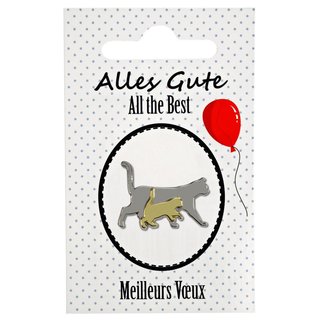 Pin Ansteckpin "Alles Gute" auf Karte (Katze mit Kitten)