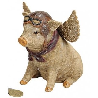 Spardose Schwein mit Flügeln Antik aus Poly Pilotenschwein