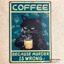 Blechschild Katze mit Kaffeetasse und Spruch "Coffee...