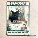Blechschild Katze mit Badewanne "Black Cat - Wash...