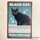 Blechschild Katze mit Spruch "Black Cat - Wash your...