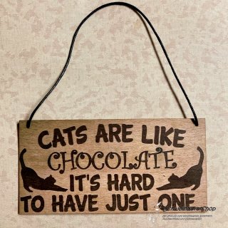Holzschild Katze "Cats are like chocolate - you cant just have one"